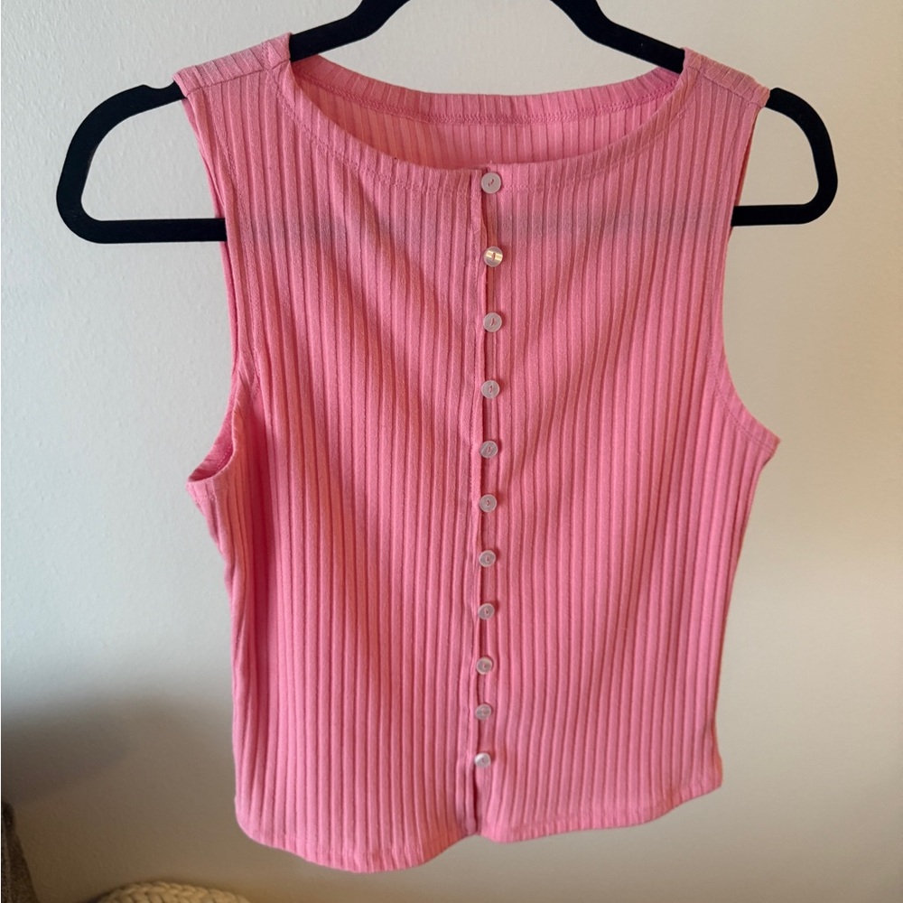 Pink Sleeveless Button-Up Top